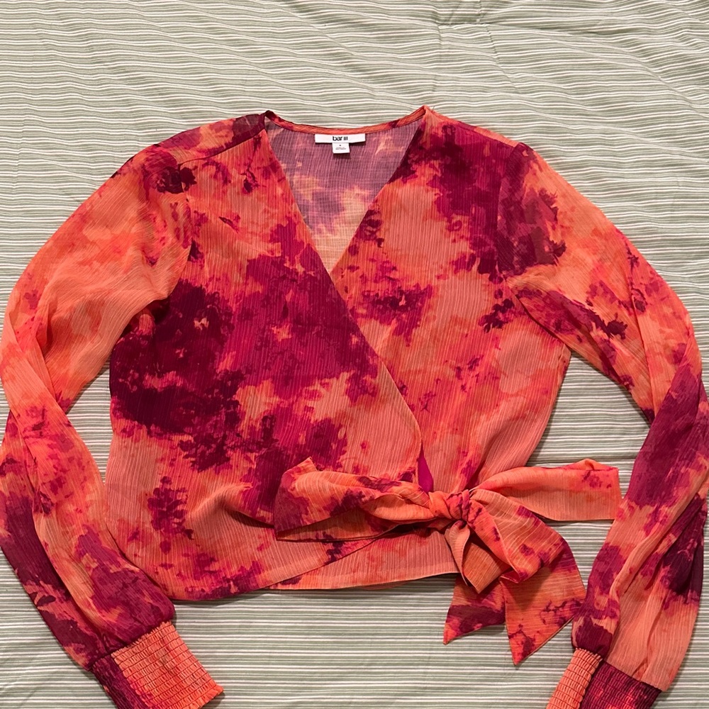 Bar III Vibrant Pink and Orange Wrap Blouse